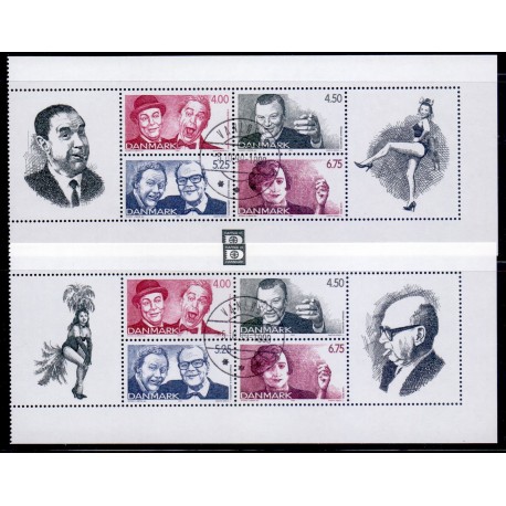 1999. Dansk revy 150 år. AFA nr. 1216A+B postfriske miniark     Stemplet FDC