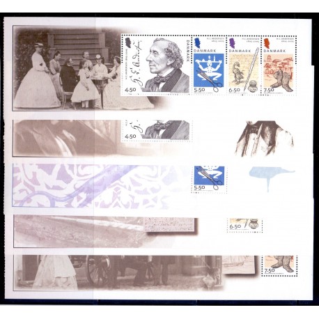 2005. H.C. Andersen's fødsel, AFA 1426-30, i postfriske miniark Stemplet FDC