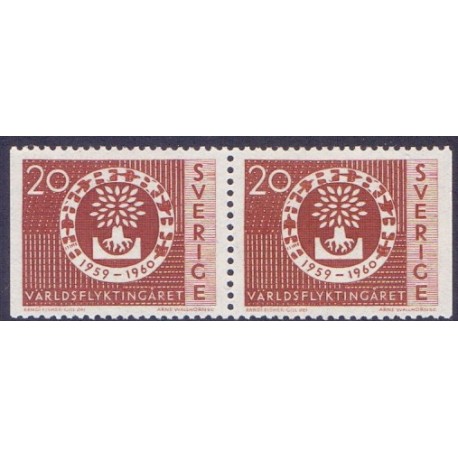 Sverige. 1960. Verdensflygtningeåret, i vandret par AFA 463Cv/Ch.  **  postfrisk stemplet FDC st,