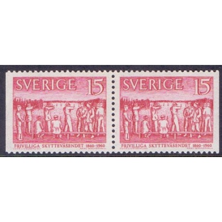 Sverige. 1960. Frivilliga Skytteväsendets jubilæum, i vandret par. AFA 465Cv/Ch. **  postfrisk stemplet FDC st,