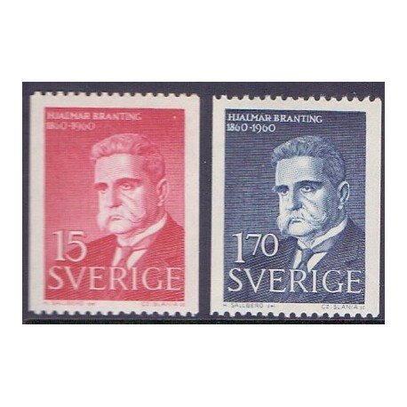 Sverige. 1960. Hjalmar Branting. AFA 471-72 ** postfrisk stemplet FDC st,