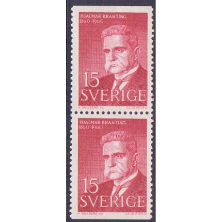 Sverige. 1960. Hjalmar Branting, i lodret par. AFA 471Co/Cn ** postfrisk stemplet FDC st,