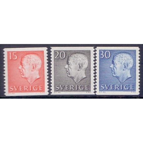 Sverige. 1961. Kong Gustav komplet sæt enkeltmærker. AFA 474-76 ** postfrisk stemplet FDC st,