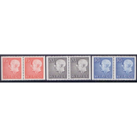 Sverige. 1961. Kong Gustav komplet sæt i parstykker. AFA 474Cv-76Ch ** postfrisk stemplet FDC st,