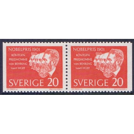 Sverige. 1961. Nobelpristager 1901, i vandret par. AFA nr. 488Cv/Ch **  postfrisk stemplet FDC st,