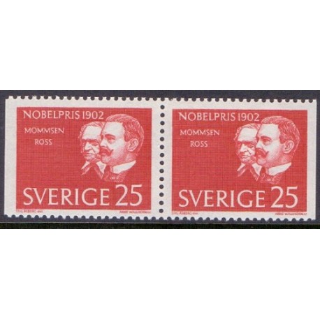Sverige. 1962. Nobelpristager 1902, i vandret par. AFA nr. 506Cv/Ch **  postfrisk stemplet FDC st,