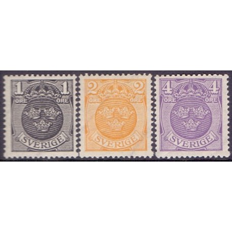 Sverige. 1911-12. Lille rigsvåben, 1-4 Øre. AFA nr. 64-66 **  postfrisk stemplet FDC st,