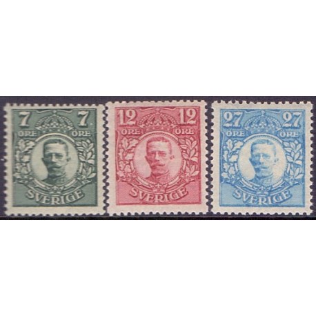 Sverige. 1918. Kong Gustav V. 7-27 Øre. AFA nr. 121-23 **  postfrisk stemplet FDC st,