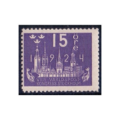 Sverige. 1924. Verdenspostkongres, 15 Øre, AFA nr. 161 **   postfrisk stemplet FDC st,