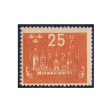 Sverige. 1924. Verdenspostkongres, 25 Øre, AFA nr. 163 **   postfrisk stemplet FDC st,
