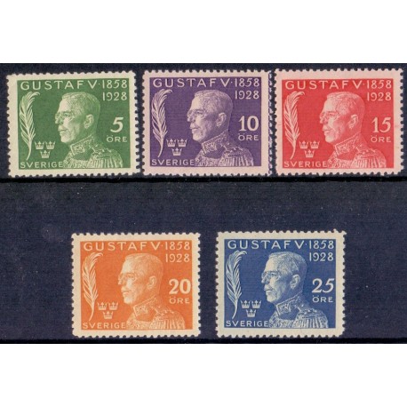 Sverige. 1928. Kong Gustav V. 70 år. AFA nr. 203-07 **  postfrisk stemplet FDC st,