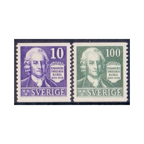 Sverige. 1938, Emanuel Swedenborg 10-100 Øre, AFA nr. 248-49 ** postfrisk stemplet FDC st,