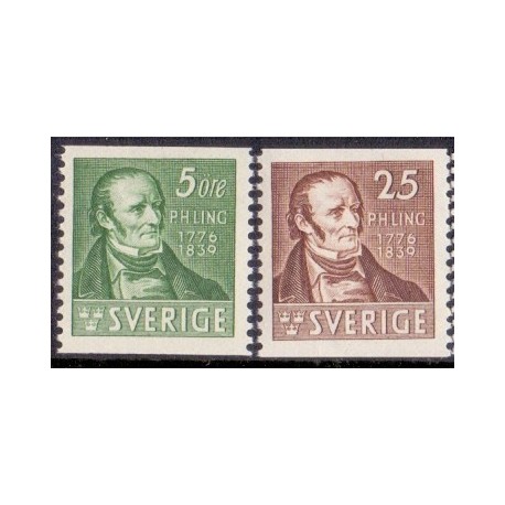 Sverige. 1939. P.H. Ling, 5-25 Øre, AFA 258-59 **  postfrisk stemplet FDC st,