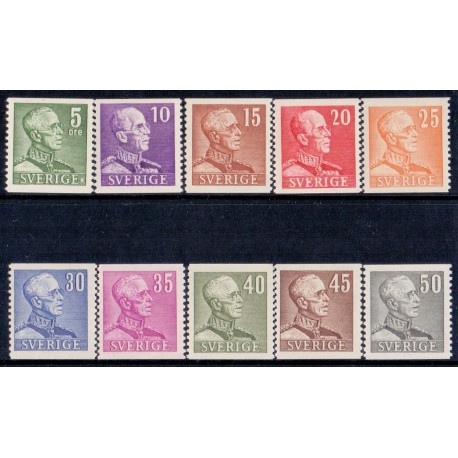 Sverige. 1939-41. Kong Gustav V. Ny type 5-50 Øre. AFA 264-73 **  postfrisk stemplet FDC st,