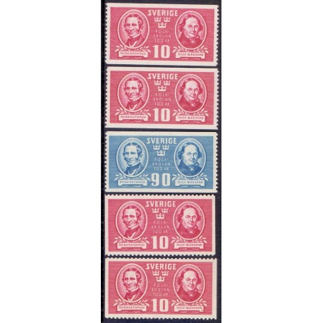 Sverige. 1942. Folkeskolens 100 år, 10-90 Øre begge typer,AFA nr 299-300 ** (5)  postfrisk stemplet FDC st,