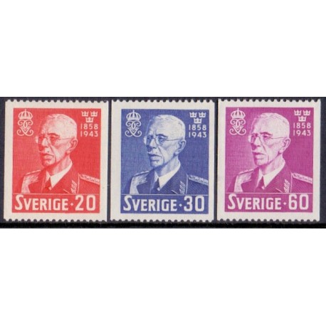 Sverige. 1943. Kong Gustav V 85 år, AFA nr 303-05 **   postfrisk stemplet FDC st,