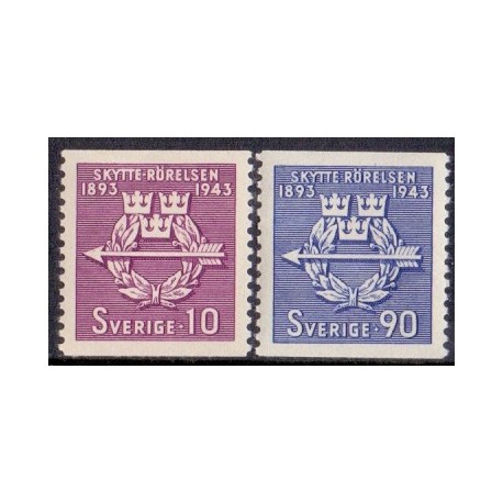 Sverige. 1943. Skyttebevægelsen, 10-90 Øre, AFA nr 306-07 **  postfrisk stemplet FDC st,