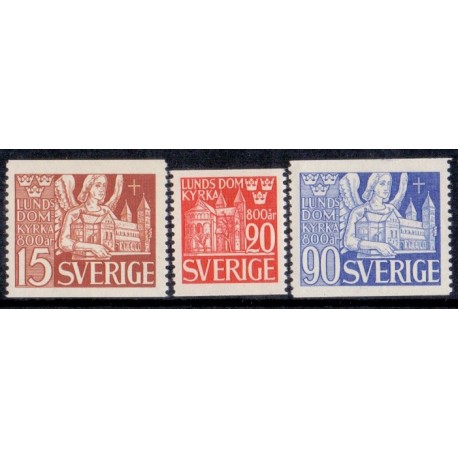 Sverige. 1946. Lund domkirke 800 års jubilæum. 15-90 Øre, AFA nr. 324-26 **   postfrisk stemplet FDC st,