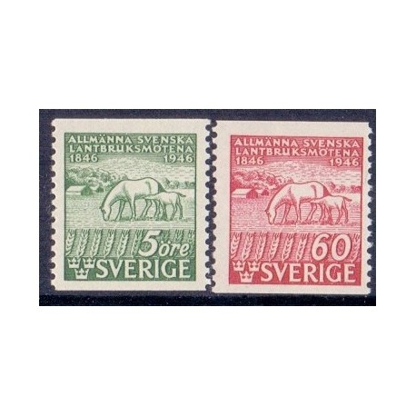 Sverige. 1946. Landbrugsmødernes 100 års jubilæum, AFA nr. 327-28 **    postfrisk stemplet FDC st,