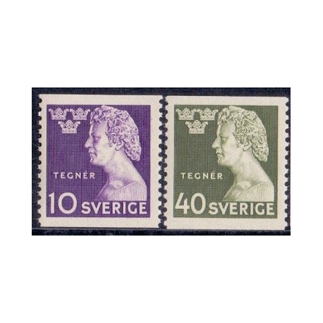 Sverige. 1946. Esaias Tegnér, 10-40 Øre. AFA nr. 329-30 **    postfrisk stemplet FDC st,
