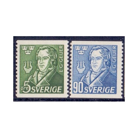 Sverige. 1947. E. G. Geijer, 5-90 Øre. AFA nr. 333-34 **    postfrisk stemplet FDC st,