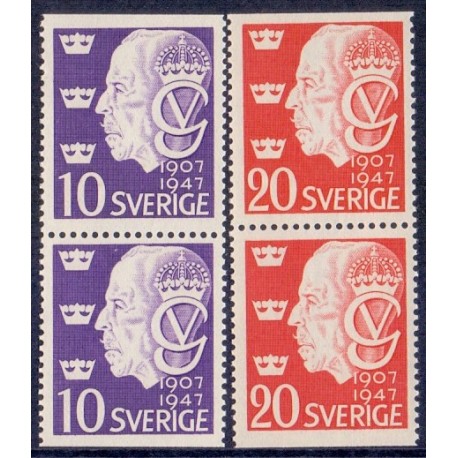 Sverige. 1947. Kong Gustav V's 40 års jubilæum. AFA nr. 335Co-336Cn ** (2)    postfrisk stemplet FDC st,