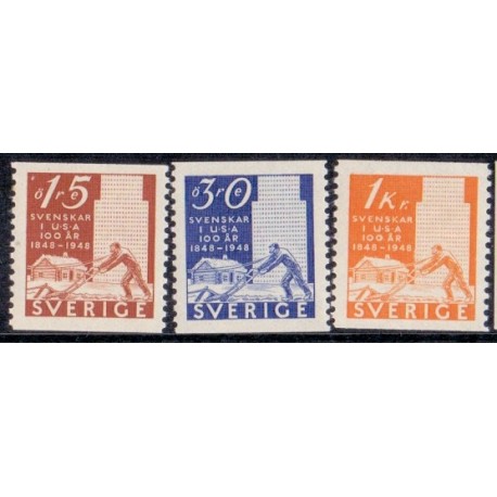 Sverige. 1948. Svensk udvandring, 15 Øre-1 kr. AFA nr. 346-48 **    postfrisk stemplet FDC st,