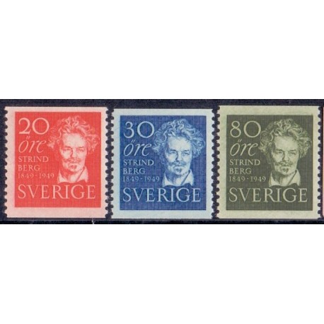 Sverige. 1949. August Strindberg, 20-80 Øre AFA nr. 352-54 **   postfrisk stemplet FDC st,