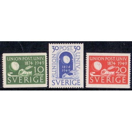 Sverige. 1949. Verdenspostforeningen, 10-30 Øre AFA nr. 357-59 **    postfrisk stemplet FDC st,