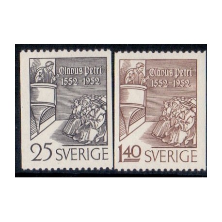 Sverige. 1952. Olavus Petris 25 Øre-1,40 Kr, AFA nr. 373-74 **   postfrisk stemplet FDC st,