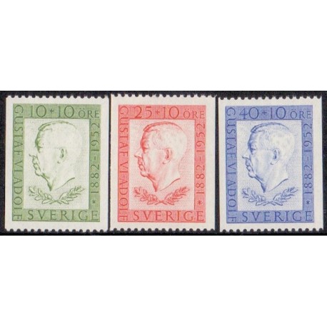 Sverige. 1952. Kong Gustaf VI 10-40+10 Øre, AFA nr. 382-84 **  postfrisk stemplet FDC st,