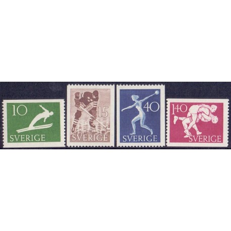 Sverige. 1953. Rigsidrætsforbundet, 10 Øre-1,40 Kr, AFA nr. 385-88 **  postfrisk stemplet FDC st,