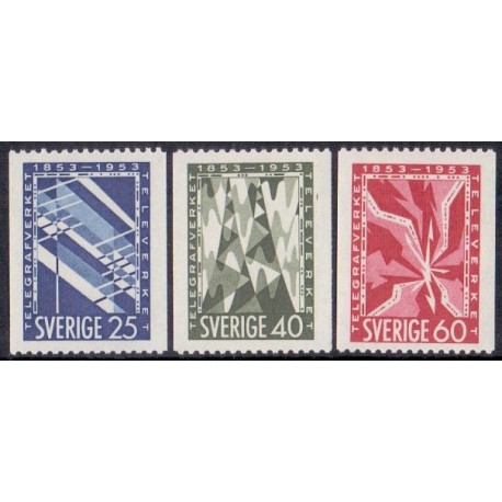 Sverige. 1953. Telegrafvæsnet 100 år, 25-60 Øre, AFA nr. 391-93 **  postfrisk stemplet FDC st,