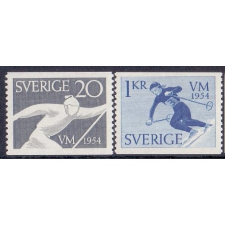 Sverige. 1954. Ski verdensmesterskaber, 20 Øre-1 Kr, AFA nr. 394-95 **  postfrisk stemplet FDC st,