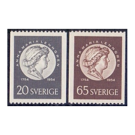 Sverige. 1954. Anne Maria Lenngren, 20-65 Øre, AFA nr. 400-01 **  postfrisk stemplet FDC st,