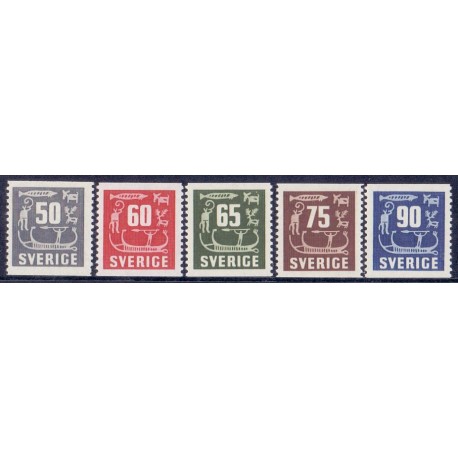 Sverige. 1954. Helleristninger, 50-90 Øre, AFA nr. 402-06 **   postfrisk stemplet FDC st,