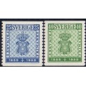 Sverige. 1955. Svenske frimærker 100 år, 25-40 Øre, AFA nr. 408-09 **    postfrisk stemplet FDC st,