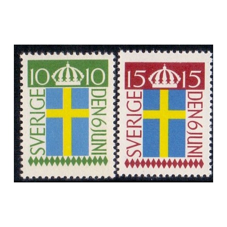 Sverige. 1955. Flagets dag, 10-15 Øre, AFA nr. 410-11 **    postfrisk stemplet FDC st,