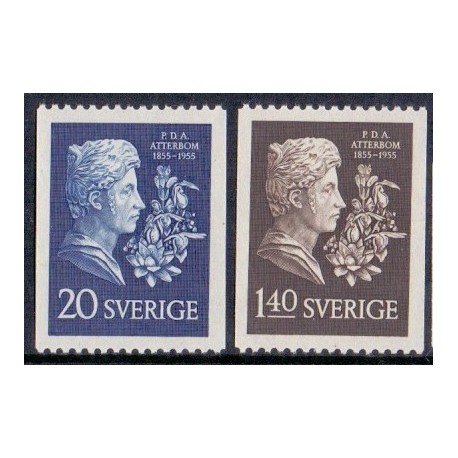 Sverige. 1955. P. D. A. Atterbom 20 Øre-1,40 kr, AFA nr. 417-18 **   postfrisk stemplet FDC st,