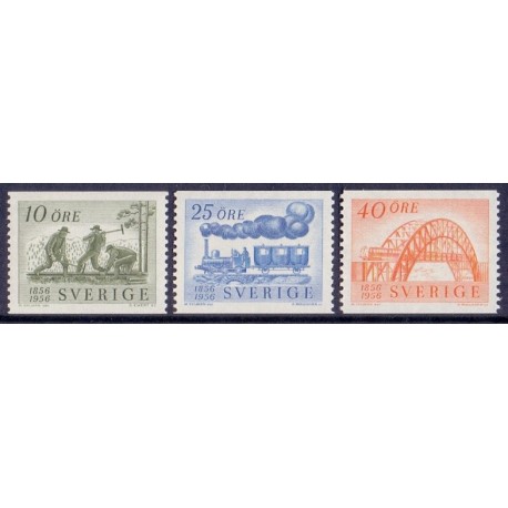 Sverige. 1956. Jernbanejubilæum 10-40 Øre, AFA nr. 424-26 **     postfrisk stemplet FDC st,