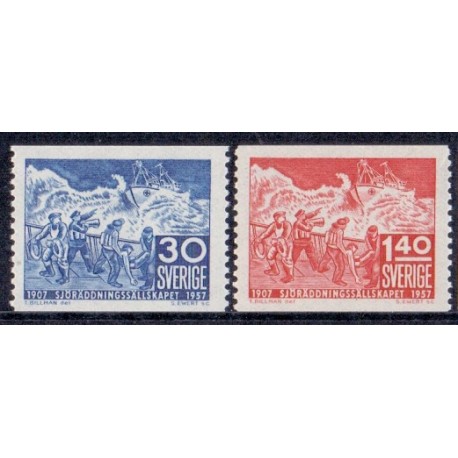 Sverige. 1957. Redningsselskabet 50 år, 30 Øre-1,40 kr. AFA nr. 427-28 **    postfrisk stemplet FDC st,