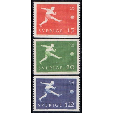 Sverige. 1958. WM i fodboldt, 15-120 Øre. AFA nr. 444-46 **   postfrisk stemplet FDC st,