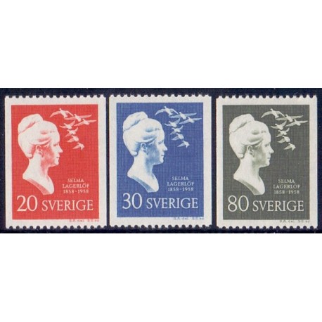 Sverige. 1958. Selma Lagerlöfs. 20-80 Øre. AFA nr. 449-51 ** postfrisk stemplet FDC st,