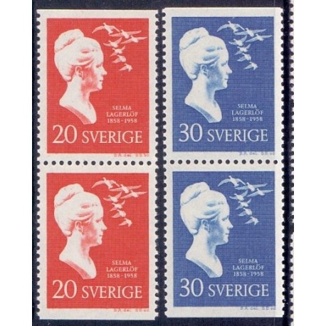 Sverige. 1958. Selma Lagerlöfs. AFA nr. 449Co-450Cn ** (2)      postfrisk stemplet FDC st,