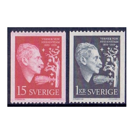 Sverige. 1959. Verner von Heidenstam. 15 Øre-1 kr.. AFA nr. 455-56 **    postfrisk stemplet FDC st,