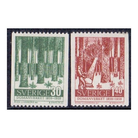 Sverige. 1959. Forstvæsnet 100 år. 30 Øre-1,40 kr.. AFA nr. 457-58 **    postfrisk stemplet FDC st,