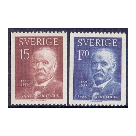 Sverige. 1959. Svante Arrhenius. 15 Øre-1,70 kr.. AFA nr. 459-60 **    postfrisk stemplet FDC st,