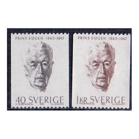 Sverige. 1965. Prins Eugen. 40 Øre-1 kr.  AFA nr. 542-43 **     postfrisk stemplet FDC st,