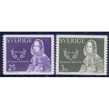 Sverige. 1965. Frederika Bremer. 25 Øre-3 kr.  AFA nr. 546-47 **     postfrisk stemplet FDC st,
