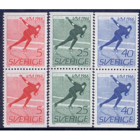 Sverige. 1966. VM i skøjteløb. 5-40 Øre.  AFA nr. 552 Co-554Ch ** (3 par)    postfrisk stemplet FDC st,